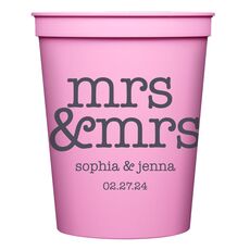 Stacked Happy Mrs & Mrs Stadium Cups