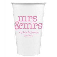 Stacked Happy Mrs & Mrs Paper Coffee Cups