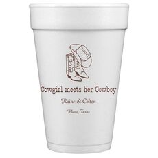 Western Boots & Cowboy Hat Styrofoam Cups