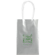 Happy St. Paddy's Day Clover Medium Twisted Handled Bags