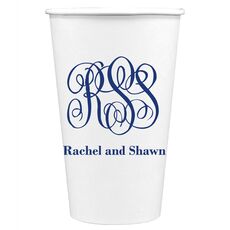 Large Script Monogram with Text Paper Coffee Cups