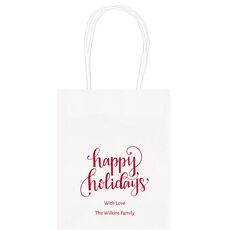 Hand Lettered Happy Holidays Mini Twisted Handled Bags