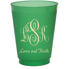 Script Monogram with Small Initials plus Text Colored Shatterproof Cups