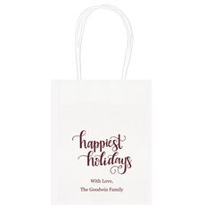 Hand Lettered Happiest Holidays Mini Twisted Handled Bags