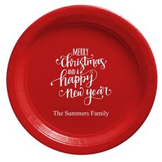 Hand Lettered Merry Christmas and Happy New Year Paper Plates