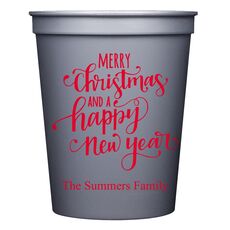 Hand Lettered Merry Christmas and Happy New Year Stadium Cups