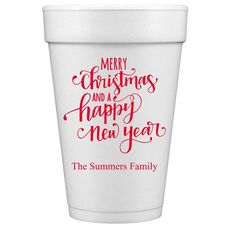 Hand Lettered Merry Christmas and Happy New Year Styrofoam Cups