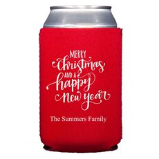 Hand Lettered Merry Christmas and Happy New Year Collapsible Huggers