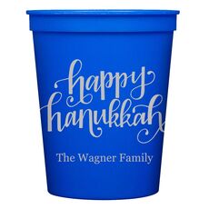 Hand Lettered Happy Hanukkah Stadium Cups