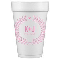Laurel Wreath with Heart and Initials Styrofoam Cups