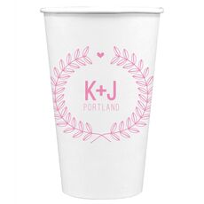 Laurel Wreath with Heart and Initials Paper Coffee Cups