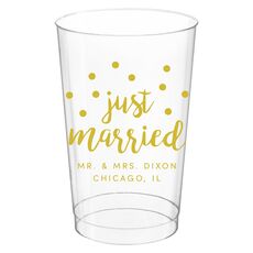 Confetti Dots Just Married Clear Plastic Cups