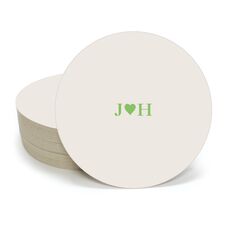 2 Initials Plus Heart Round Coasters