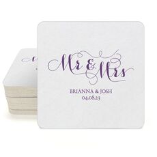 Scroll Mr & Mrs Square Coasters