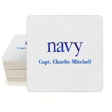 Big Word Navy Square Coasters