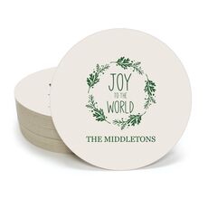Joy to the World Wreath Round Coasters
