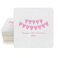 Birthday Banner Square Coasters