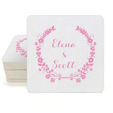Floral Laurel Wreath Square Coasters
