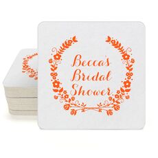 Floral Laurel Wreath Square Coasters