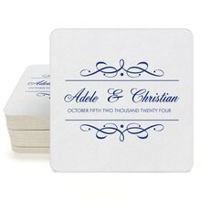 Royal Flourish Framed Names and Text Square Coasters