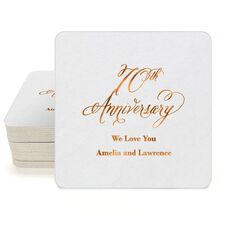 Elegant 70th Anniversary Square Coasters