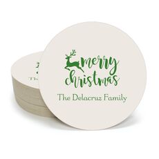 Merry Christmas Reindeer Round Coasters