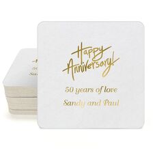 Fun Happy Anniversary Square Coasters