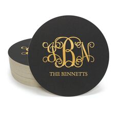 Vine Monogram with Text Round Coasters