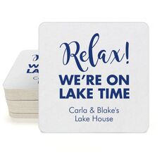 Relax We're on Lake Time Square Coasters