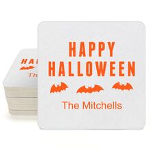 Happy Halloween Bats Square Coasters