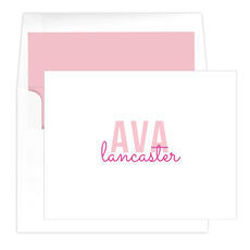 Personalized Pink Monogram Stationery, Women Flat Notecard Set, Colorful  Girl Stationery 