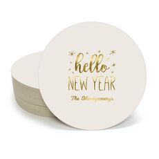 Hello New Year Round Coasters