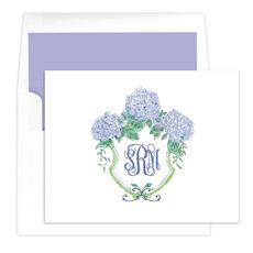 Periwinkle Hydrangeas Monogram Folded Note Cards