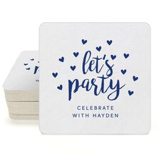 Confetti Hearts Let's Party Square Coasters