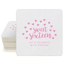 Confetti Hearts Sweet Sixteen Square Coasters