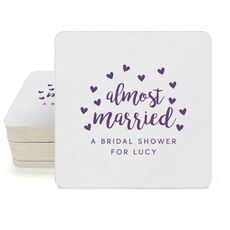 Confetti Hearts Almost Married Square Coasters
