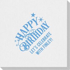 Happy Birthday with Stars Linen Like Napkins