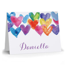 Watercolor Hearts Folded Note Cards