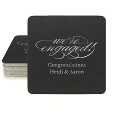 Script We're Engaged Square Coasters