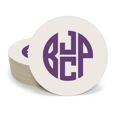 4 Initial Rounded Monogram Round Coasters