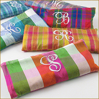 Silk Plaid Embroidered Initial Eye Pillow
