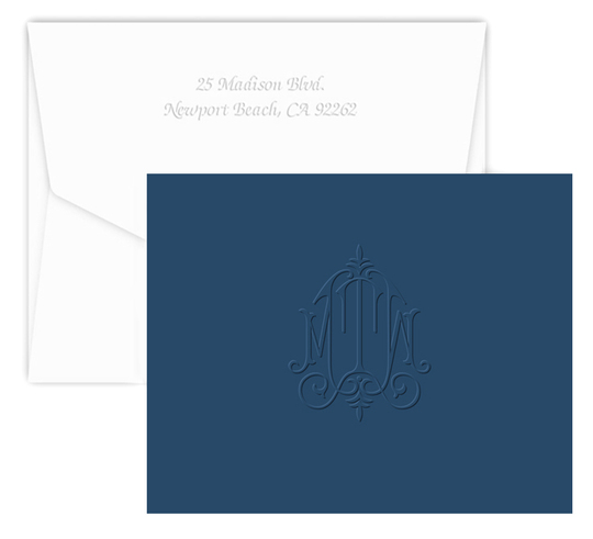 Whitlock Monogram Embossed Folded Navy Note Cards Embossed Folded Navy Note Cards