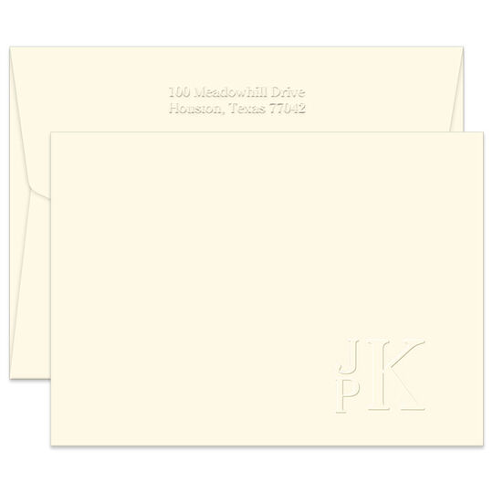 Triple Thick Three Initial Corner Flat Note Cards - Embossed