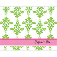 Green Damask Foldover Note Cards