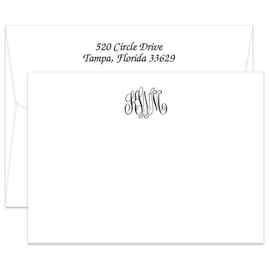 Triple Thick Monogram Flat Note Cards - Raised Ink