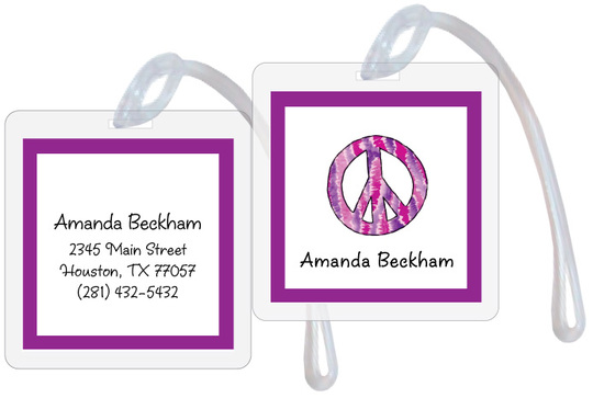 Purple Peace Out ID Bag Tags