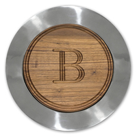 Walnut Initial Cutting Board in a Mirror Finish Pewter Charger