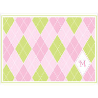 Pink and Green Argyle Initial Foldover Note Cards