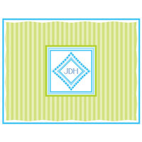 Blue Bordered Lime Stripe Initial Foldover Note Cards