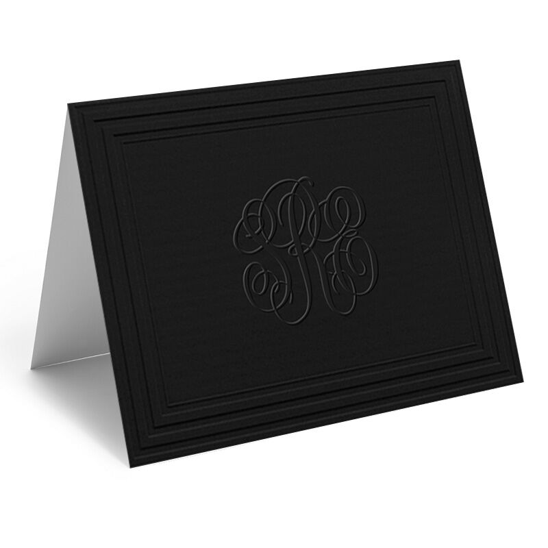 Embossed Black Classic Monogram Frame Folded Note Cards